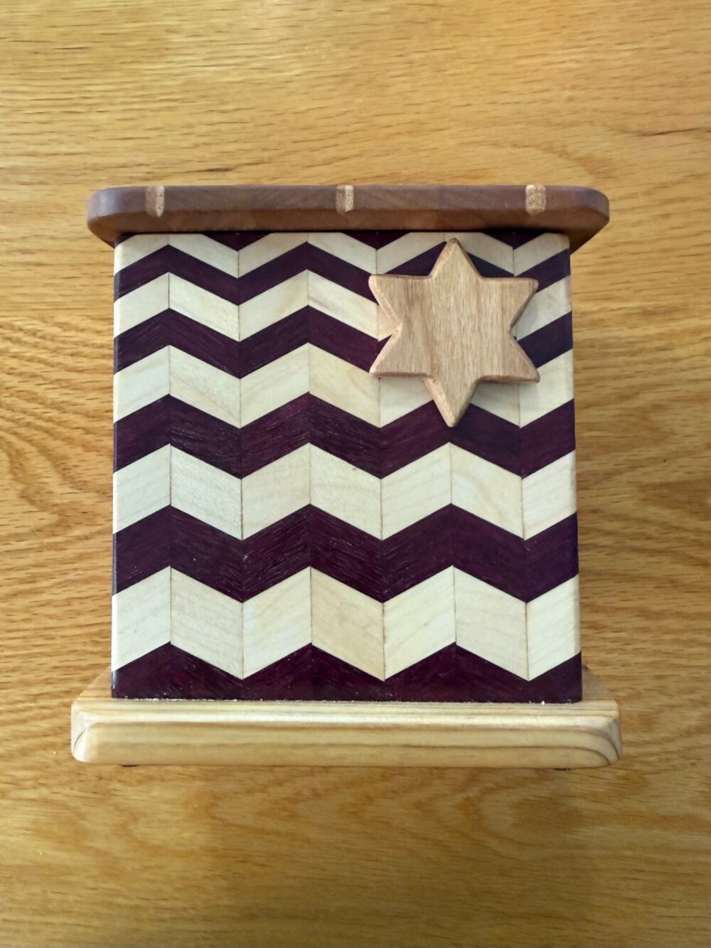 Tzedaka Charity Box Hand Crafted Mixed Hardwoods Star of David Judaica